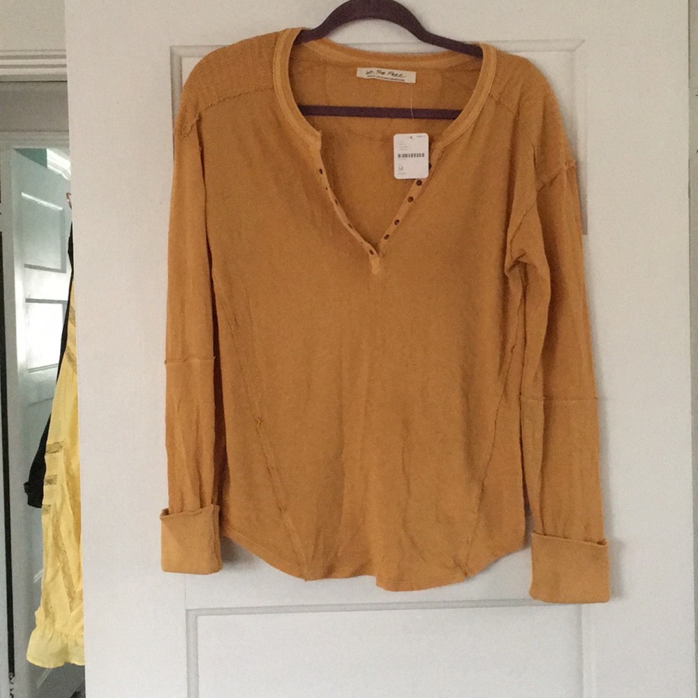 Free people gold long sleeve shirt NWT size M